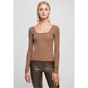 Urban Classics Ladies Rib Squared Neckline Longsleeve darkkhaki - XXL