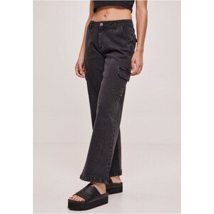 Urban Classics Ladies High Waist Straight Denim Cargo Pants black washed - 28